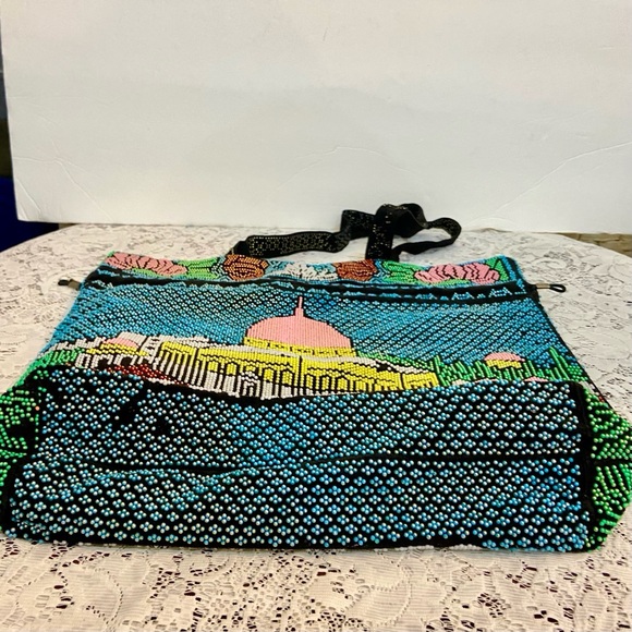Vintage, Jerusalem, Colorful Beaded Tote Handbag 14in L x 12in H x 3.5in W - Picture 11 of 12